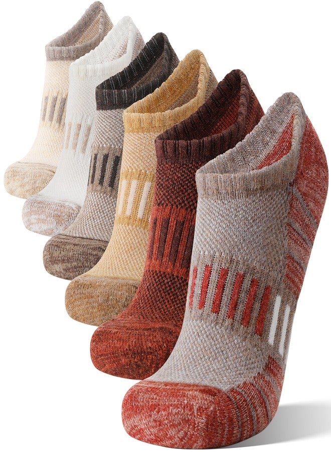 Sandsuced Merino Wool Ankle Athletic Running No Show Socks Cushioned Breathable Low Cut Sports Warm Thick Socks for Men and Women 6 Pairs (Khaki Stripes,M) - Image 1